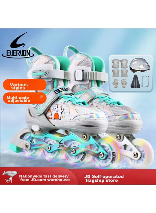 Evervon Roller Skates For Children Ev088, Boys And Girls Eight-wheel All-flash Inline Skates With Protective Gear, Size M, Suitable For 34-37 Inches - Image 1