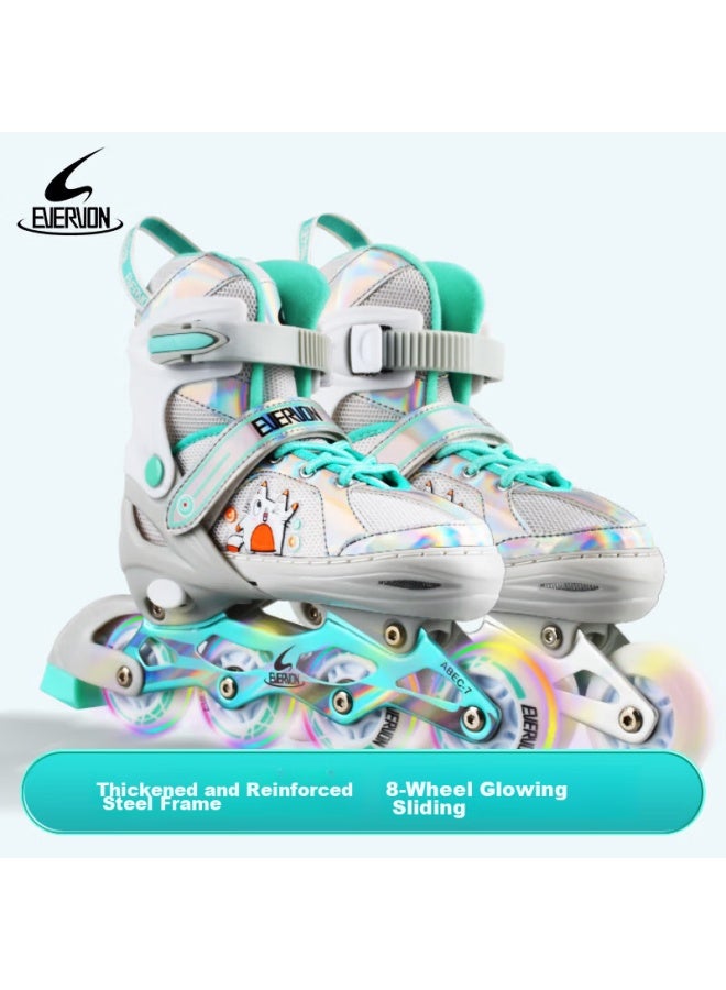 Evervon Roller Skates For Children Ev088, Boys And Girls Eight-wheel All-flash Inline Skates With Protective Gear, Size M, Suitable For 34-37 Inches - Image 4