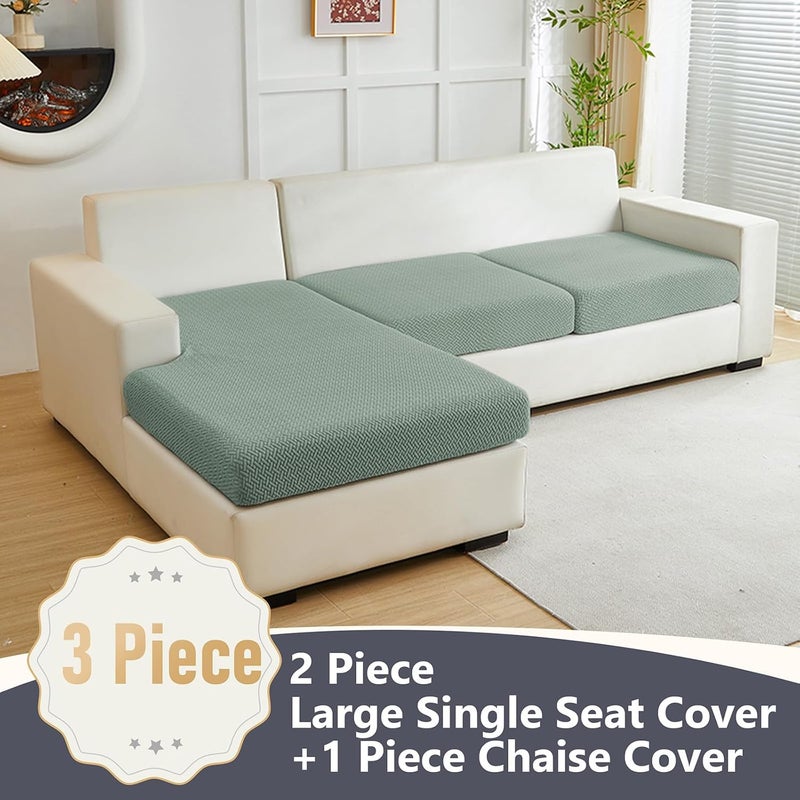 Yoovat Couch Cushion Covers for Sofa Couch Covers Wear-Resistant Universal Sofa Cover Washable Stretch for Sectional Slipcovers (Texture-Green, 2 Seats + Chaise Cover) - Image 2