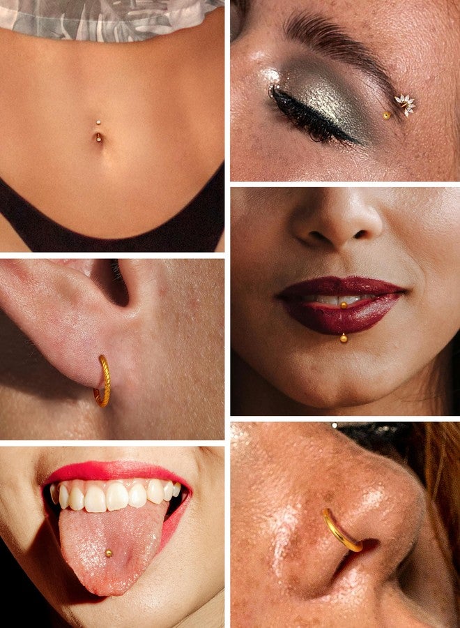 ORAZIO 16g Rook Piercing Jewelry Surgical Steel Vertical Labret Lip Jewelry Gold Eyebrow Piercing Rook Daith Earrings for Women Cartilage Curved Barbell Daith Surface Tragus Piercing Jewelry 14 Pcs G1 - Image 3