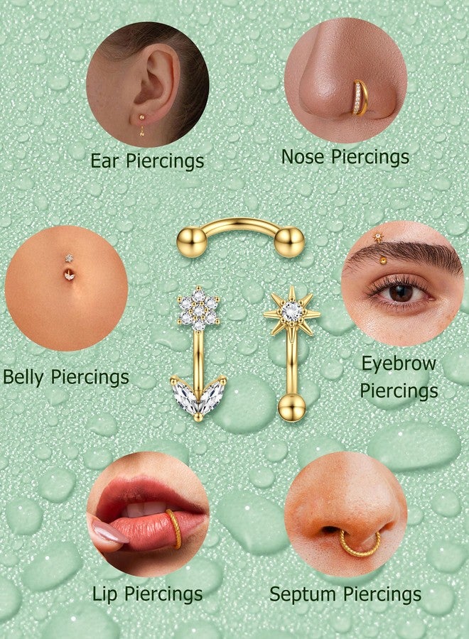 ORAZIO 16g Rook Piercing Jewelry Surgical Steel Vertical Labret Lip Jewelry Gold Eyebrow Piercing Rook Daith Earrings for Women Cartilage Curved Barbell Daith Surface Tragus Piercing Jewelry 14 Pcs G1 - Image 4