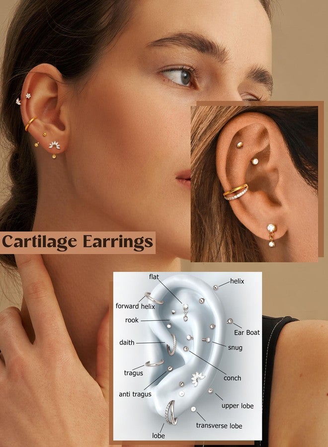 ORAZIO 16g Rook Piercing Jewelry Surgical Steel Vertical Labret Lip Jewelry Gold Eyebrow Piercing Rook Daith Earrings for Women Cartilage Curved Barbell Daith Surface Tragus Piercing Jewelry 14 Pcs G1 - Image 2