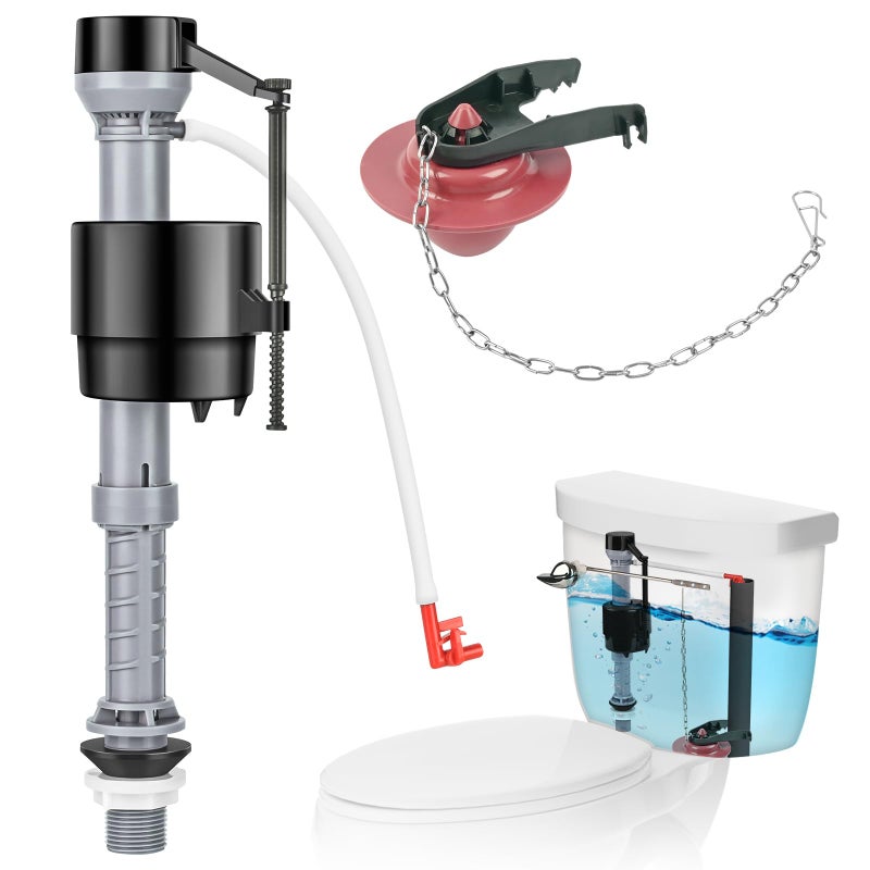 Teviora Universal Toilet Flusher Replacement Kit WaterSaving Height Adjustable Fill Valve 2Inch Flapper Quiet AntiSiphon Toilet Repair Kit Inside Tank Easy to Install Red 1Pack