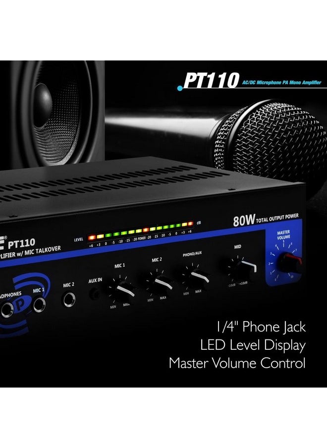 PYLE Home - Compact Public Address Mono Amplifier Professional 50W Mini Home Power Audio Sound Pa Speaker Receiver System W/ Rca Headphone 2 Microphone Inputs Independent Volume Control Pt110 - Image 1