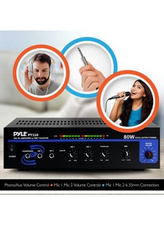 PYLE Home Compact Public Address Mono Amplifier Professional 50W Mini Home Power Audio Sound Pa Speaker Receiver System W/ Rca Headphone 2 Microphone Inputs Independent Volume Control Pt110  - Image 2