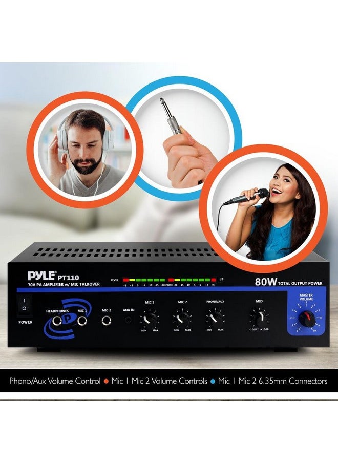 PYLE Home - Compact Public Address Mono Amplifier Professional 50W Mini Home Power Audio Sound Pa Speaker Receiver System W/ Rca Headphone 2 Microphone Inputs Independent Volume Control Pt110 - Image 1