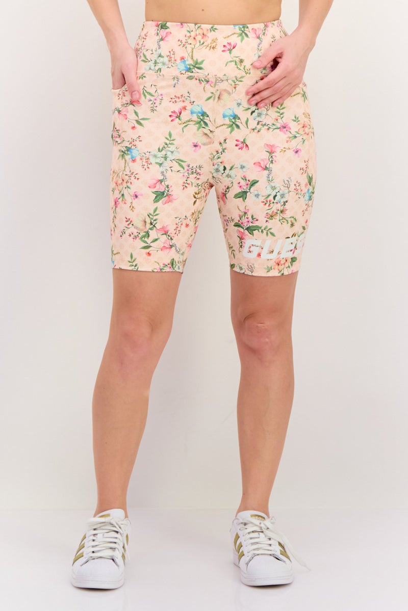 GUESS Women Sportswear Fit Training Biker Shorts, Peach Combo  - Image 1
