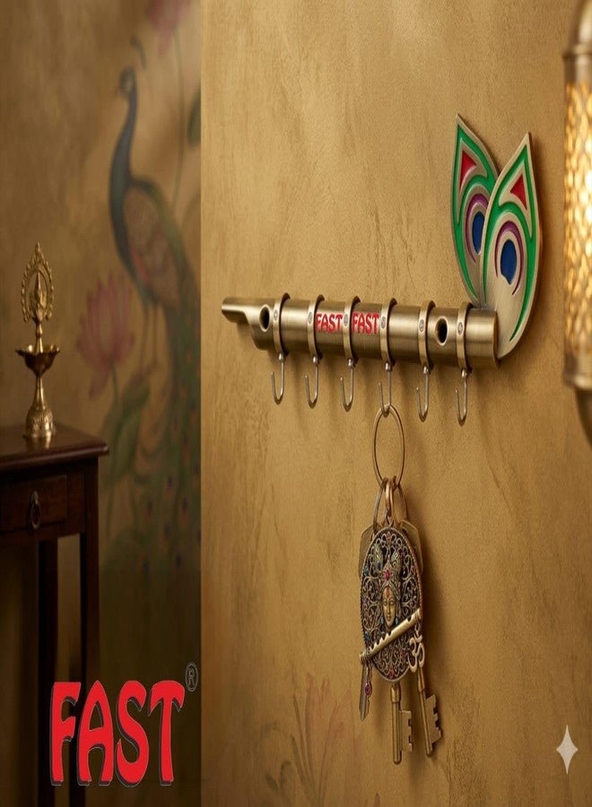 فاست حامل مفاتيح/معلق مفاتيح/حامل مفاتيح/علاقة مفاتيح من النحاس الأصفر العتيق الفاخر، مزود بـ 6 خطافات للتعليق على الجدران والأبواب المنزلية - KHZ02 - Image 4