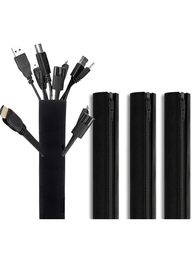 S-TOP Soft Neoprene Cable Sleeve Wrap Cover Management Cord Wire Hider System with Zipper for TV Computer Office Home (Black, 19-20 Inch) -Pack of 4 - Image 1
