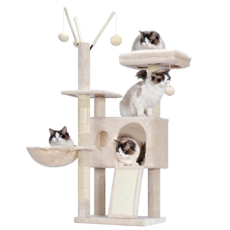 Hey-brother Cat Tree Tower, Scratching Posts with Removable Toys, Cozy Condo, Platform, Hammock, Sisal Scratch Board and Ball for Indoor Kittens, 41.3 Inches, Beige MPJ008SM - Image 1