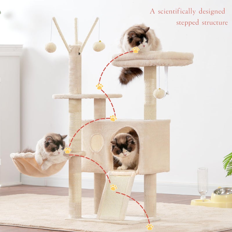 Hey-brother Cat Tree Tower, Scratching Posts with Removable Toys, Cozy Condo, Platform, Hammock, Sisal Scratch Board and Ball for Indoor Kittens, 41.3 Inches, Beige MPJ008SM - Image 3