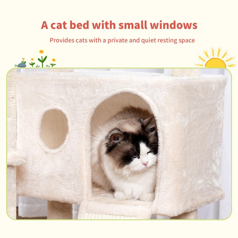 Hey-brother Cat Tree Tower, Scratching Posts with Removable Toys, Cozy Condo, Platform, Hammock, Sisal Scratch Board and Ball for Indoor Kittens, 41.3 Inches, Beige MPJ008SM - Image 4