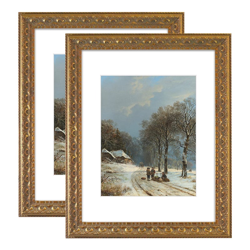 MBC MAT BOARD CENTER MBC MAT BOARD CENTER 11x14 Ornate Picture Frame Bronze Matted to 8x10  White Mat  Tempered Glass  2 Pack 