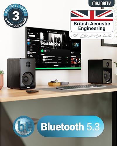 Majority D40 Active Bookshelf Speakers | Powered Stereo Studio Speakers | Powerful Amplified 2.0 Channel Sound | Bluetooth, Optical, RCA, USB & Aux Playback | Digital Controls | HiFi Speakers - Image 3