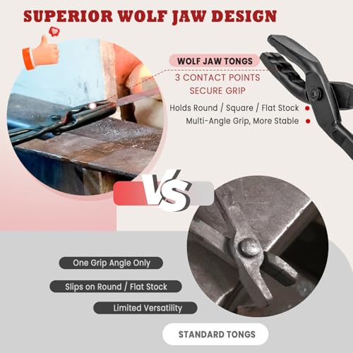 Camoo 15 inch Wolf Jaw Tongs, Blacksmith Tongs for Beginners & Professional Blacksmiths & Bladesmiths, Heavy Duty Blacksmithing Forge Tongs with Superior Jaw Grip - Image 4