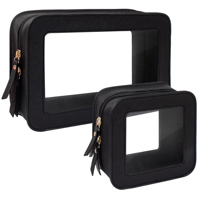 KOTORA Clear Makeup Bag Set for Women Portable Clear Make up Bag Cute Waterproof Travel Cosmetic Bag Toiletry Bag for Car Essentials Bag Black - Image 2