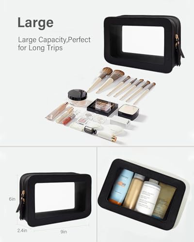 KOTORA Clear Makeup Bag Set for Women Portable Clear Make up Bag Cute Waterproof Travel Cosmetic Bag Toiletry Bag for Car Essentials Bag Black - Image 3