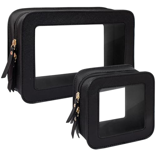KOTORA Clear Makeup Bag Set for Women Portable Clear Make up Bag Cute Waterproof Travel Cosmetic Bag Toiletry Bag for Car Essentials Bag Black - Image 1