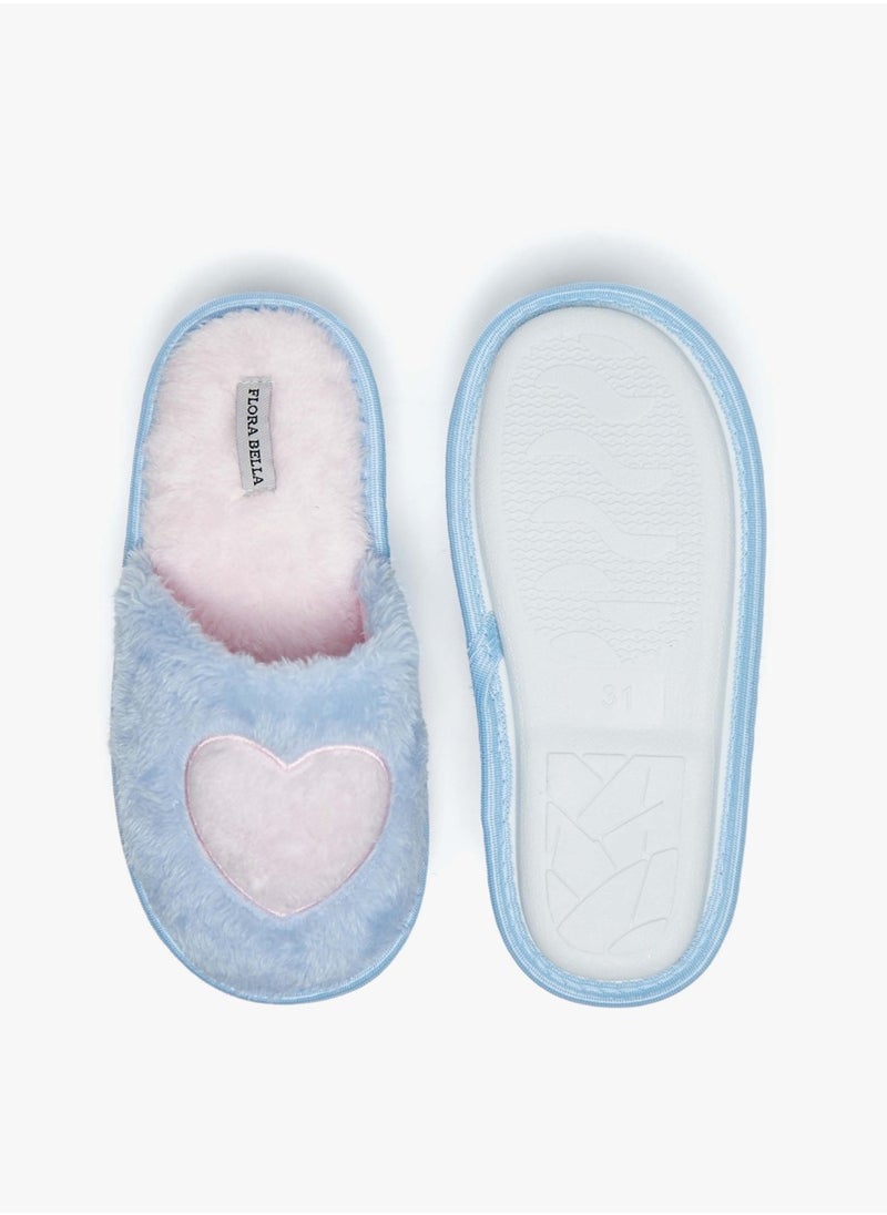 Flora Bella By Shoexpress - Girls Plush Textured Slip On Bedroom Mules With Heart Applique By Shoexpress - Image 1