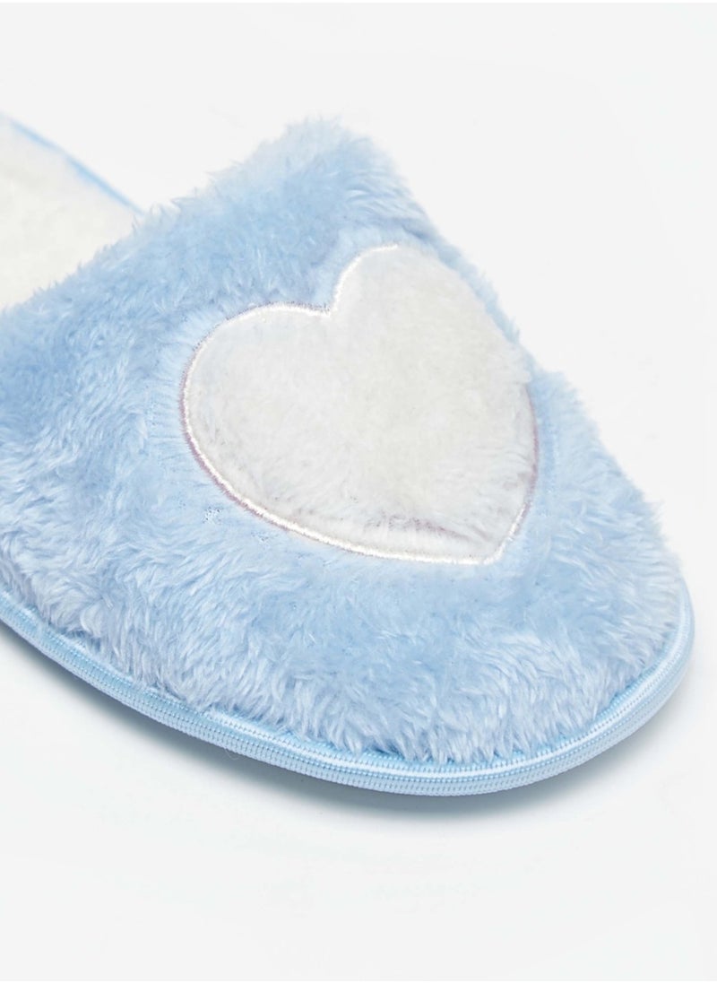 Flora Bella By Shoexpress - Girls Plush Textured Slip On Bedroom Mules With Heart Applique By Shoexpress - Image 1