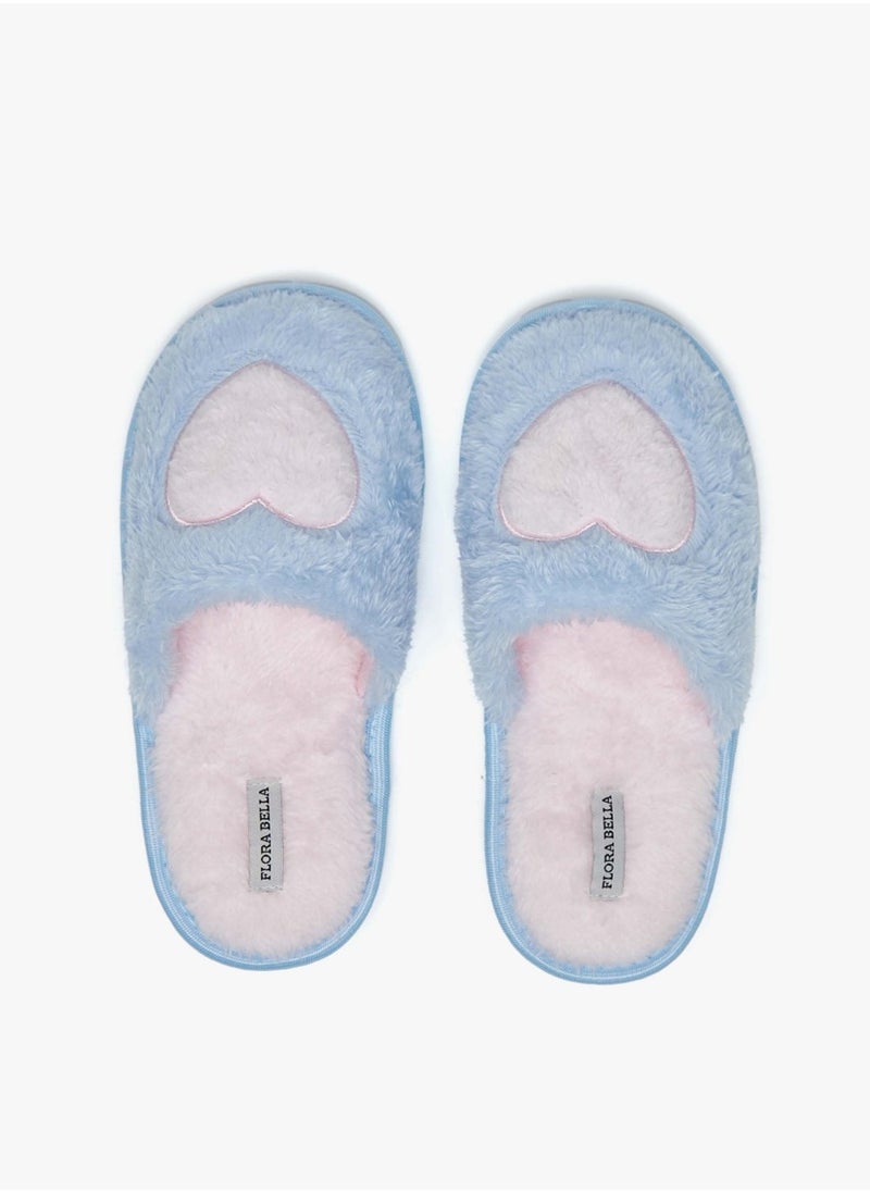 Flora Bella By Shoexpress - Girls Plush Textured Slip On Bedroom Mules With Heart Applique By Shoexpress - Image 1