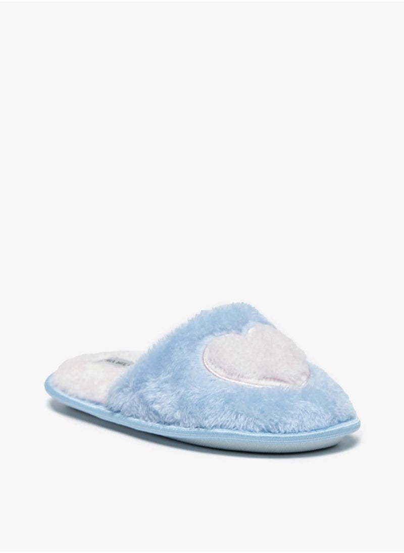 Flora Bella By Shoexpress - Girls Plush Textured Slip On Bedroom Mules With Heart Applique By Shoexpress - Image 1