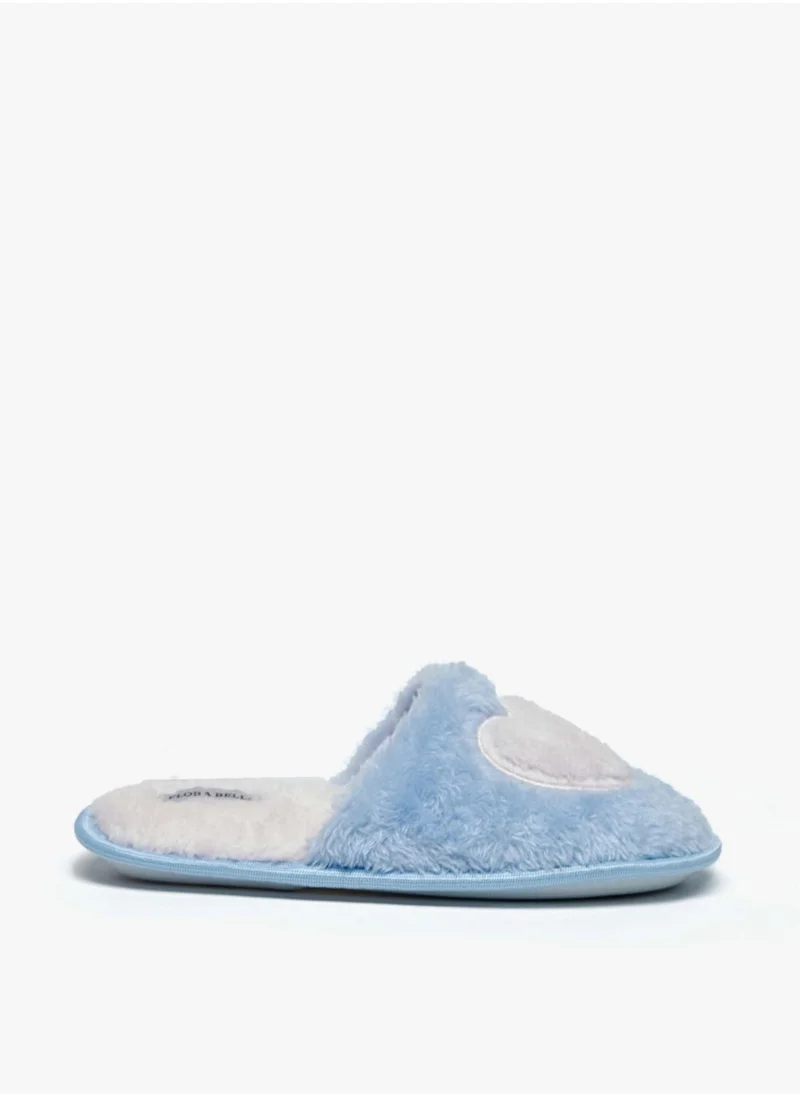 Flora Bella By Shoexpress Girls Plush Textured Slip On Bedroom Mules With Heart Applique By Shoexpress