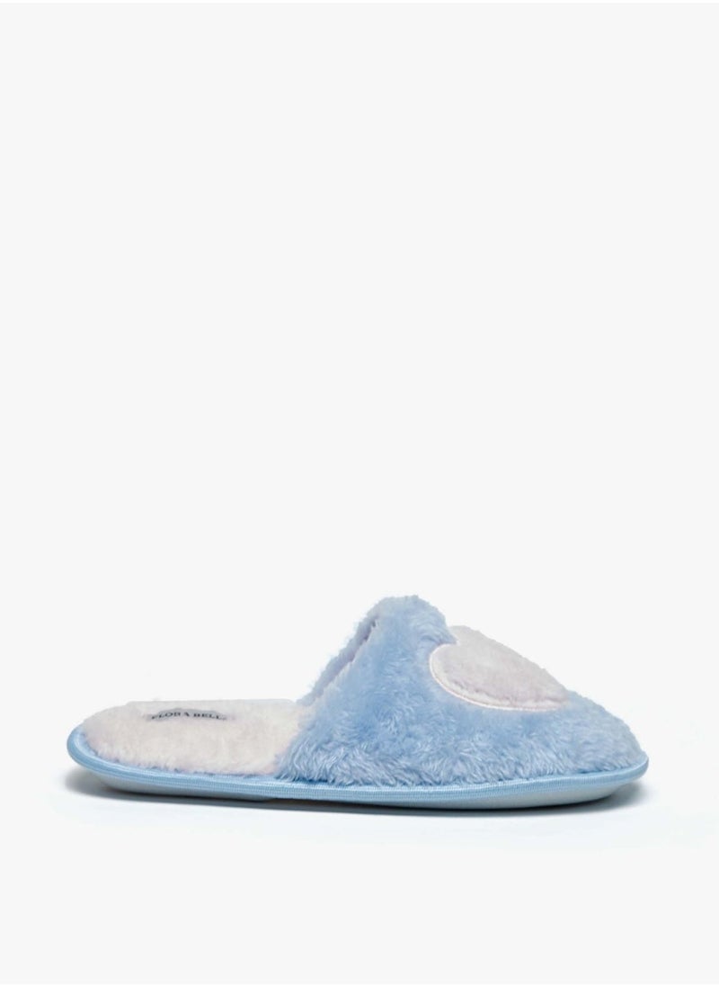 Flora Bella By Shoexpress - Girls Plush Textured Slip On Bedroom Mules With Heart Applique By Shoexpress - Image 1