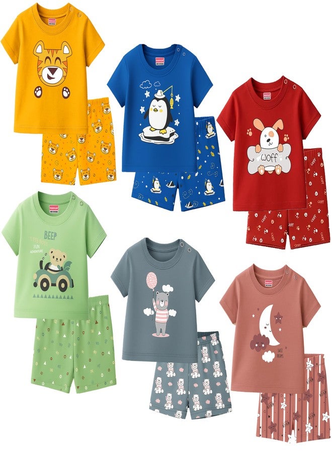 Toddylon Baby Clothing Set Cotton | T-Shirt with Shorts | Summer Clothing Set for Babies Boys & Girls | Soft Cotton Clothes | 0-3 Months to 18-24 Months (Multicolour Pack of 6) - Image 1