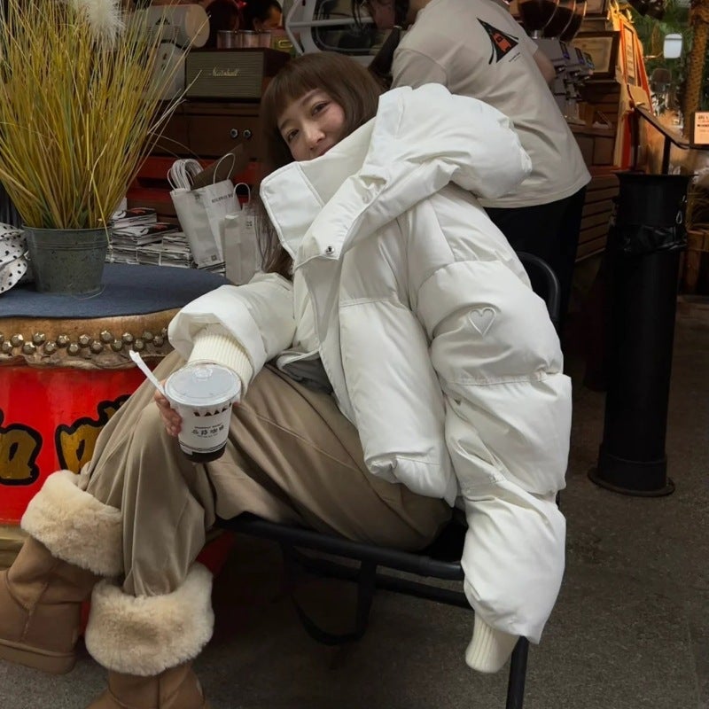 2024 Womens Puffer Cotton Coat Casual Thickened Creamy-white