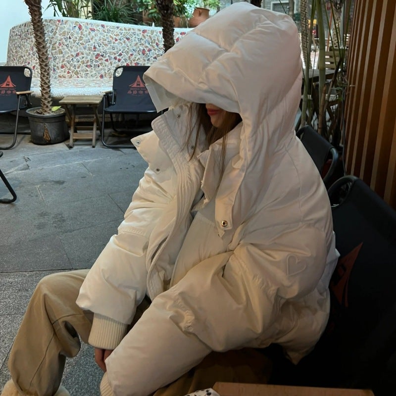 2024 Womens Puffer Cotton Coat Casual Thickened Creamy-white