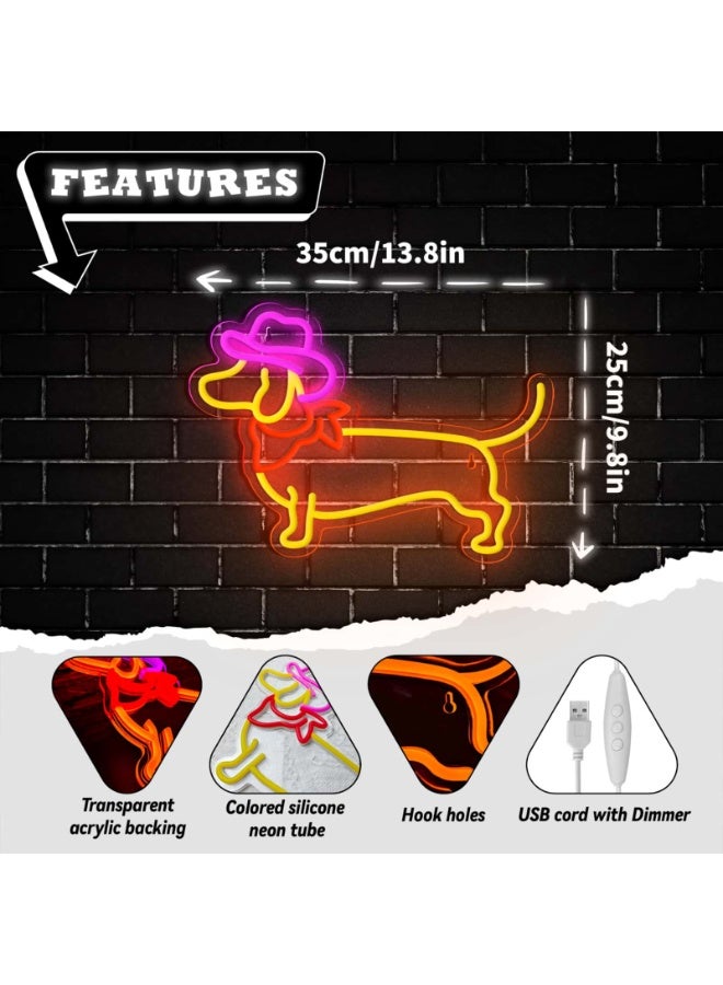 Cowboy Dachshund LED Neon Sign, USB Dimmable Cute Sausage Dog Silhouette Neon Light, Transparent Acrylic Backboard Wall Decor For Bedroom, Pet Shop, Cafe & Party Backdrop Lighting - Image 2