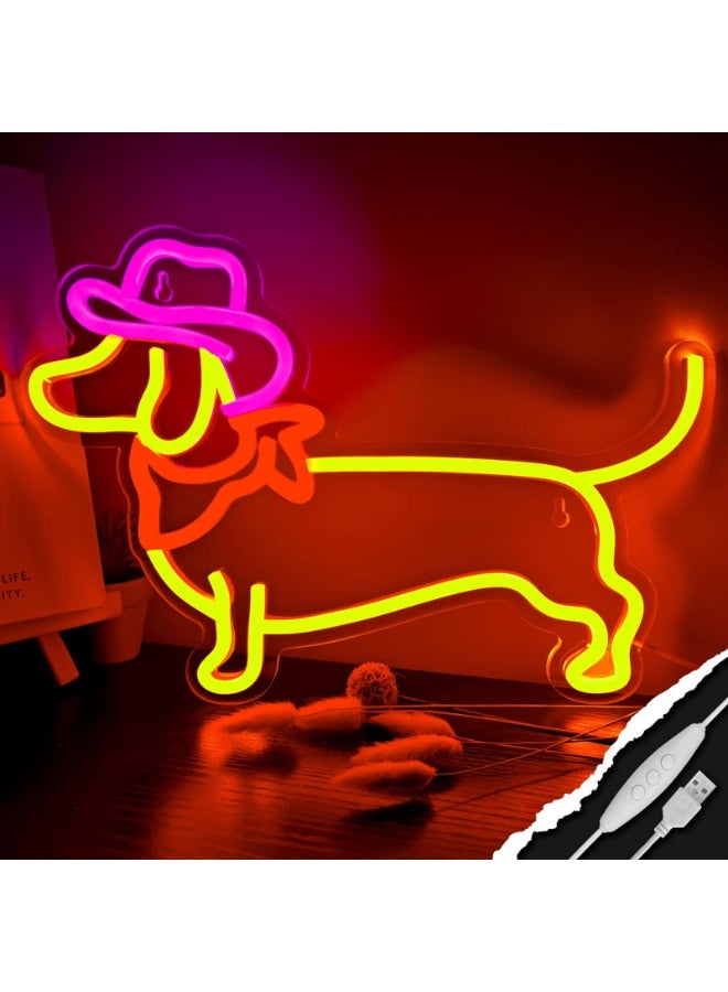 Cowboy Dachshund LED Neon Sign, USB Dimmable Cute Sausage Dog Silhouette Neon Light, Transparent Acrylic Backboard Wall Decor For Bedroom, Pet Shop, Cafe & Party Backdrop Lighting - Image 1