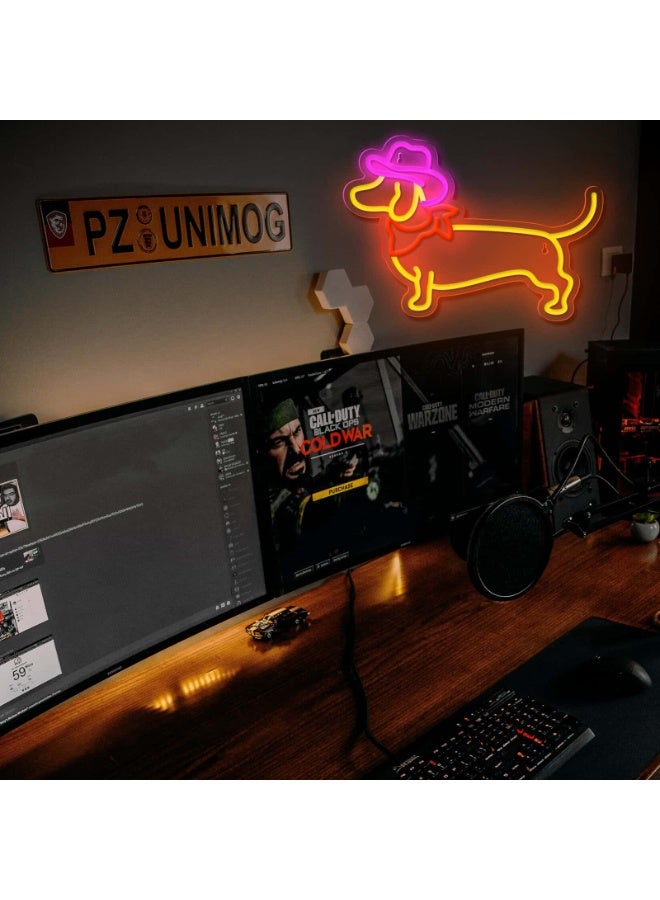 Cowboy Dachshund LED Neon Sign, USB Dimmable Cute Sausage Dog Silhouette Neon Light, Transparent Acrylic Backboard Wall Decor For Bedroom, Pet Shop, Cafe & Party Backdrop Lighting - Image 5