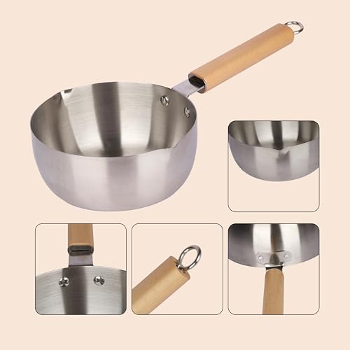 DAYANIDHI Stainless Steel Milk Pan with Wooden Handle | 1.8L Boiling Pan for Tea, Coffee, Milk, Water, Sauce & Noodles | Gas Stove & Induction Compatible | Japanese-Style Cookware (1 Piece) - Image 4