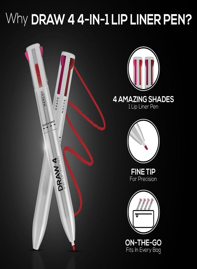 KIRA Draw 4-in-1 Lip Liner, Four Shades Pinks, Brown, Nude & Red in One Pen - Highly Pigmented, Rich Texture, Matte Finish, One-swipe Application & Travel-friendly For Women - Image 3