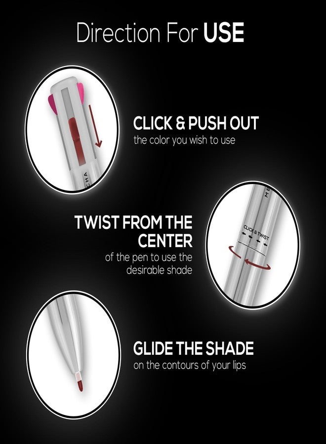 KIRA Draw 4-in-1 Lip Liner, Four Shades Pinks, Brown, Nude & Red in One Pen - Highly Pigmented, Rich Texture, Matte Finish, One-swipe Application & Travel-friendly For Women - Image 4