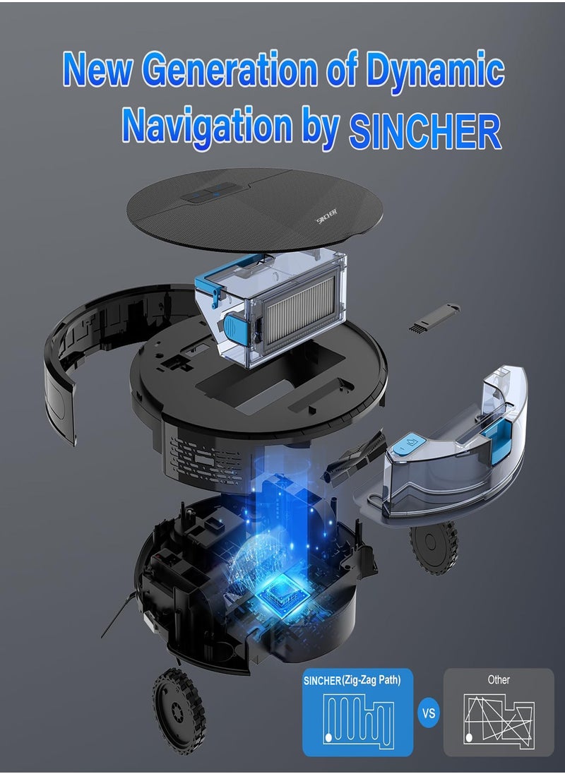 SINCHER - SG50 Robot Vacuum Cleaner with 6300Pa Suction Power Mop Function - 2-in-1 Robot Vacuum , Self-Charging Feature, WiFi Connectivity - Ideal for Pet Hair & Carpet - Image 1