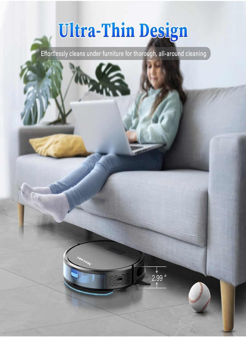 SINCHER - SG50 Robot Vacuum Cleaner with 6300Pa Suction Power Mop Function - 2-in-1 Robot Vacuum , Self-Charging Feature, WiFi Connectivity - Ideal for Pet Hair & Carpet - Image 1