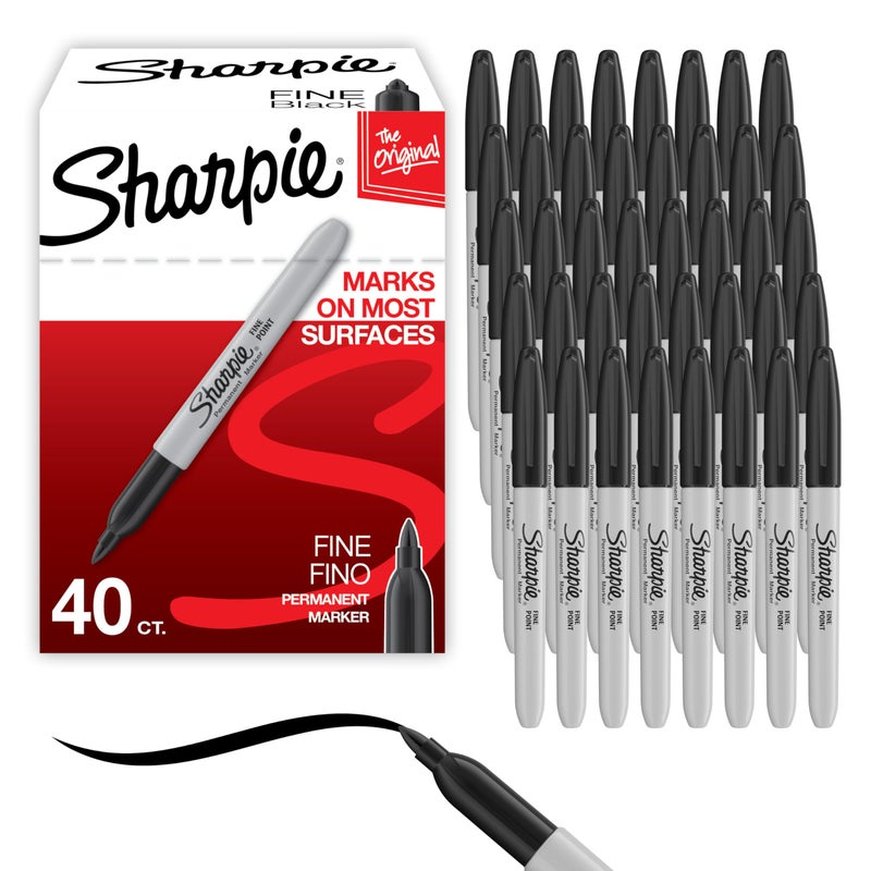 Sharpie Permanent Markers, Fine Tip, Black, 40 Count - Office Supplies, Quick Drying, Fade Resistant, For Wood, Plastic, Paper, Metal, And More - Image 1