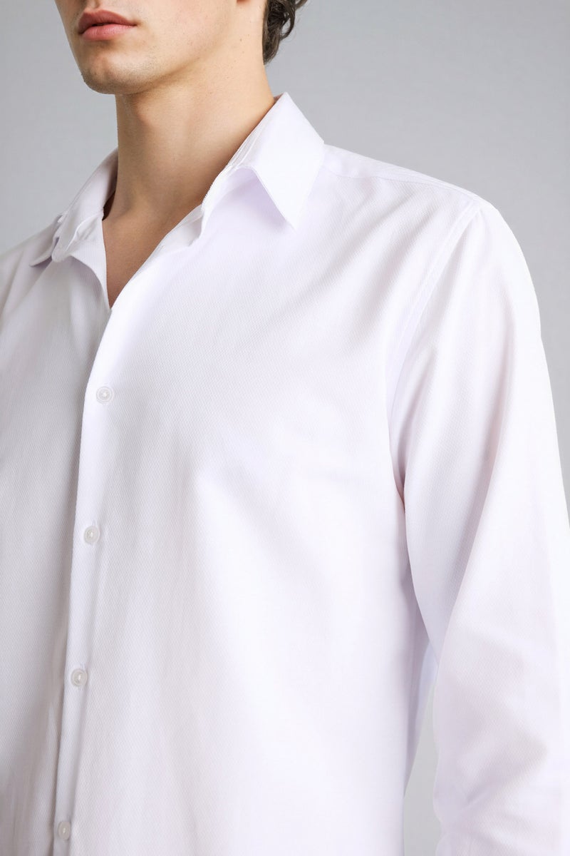 DeFacto White Man Slim Fit Polo Collar Long Sleeve Shirt Casual - Image 4
