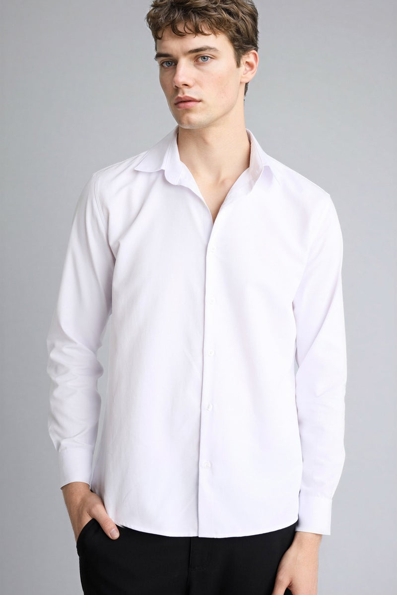 DeFacto White Man Slim Fit Polo Collar Long Sleeve Shirt Casual - Image 1