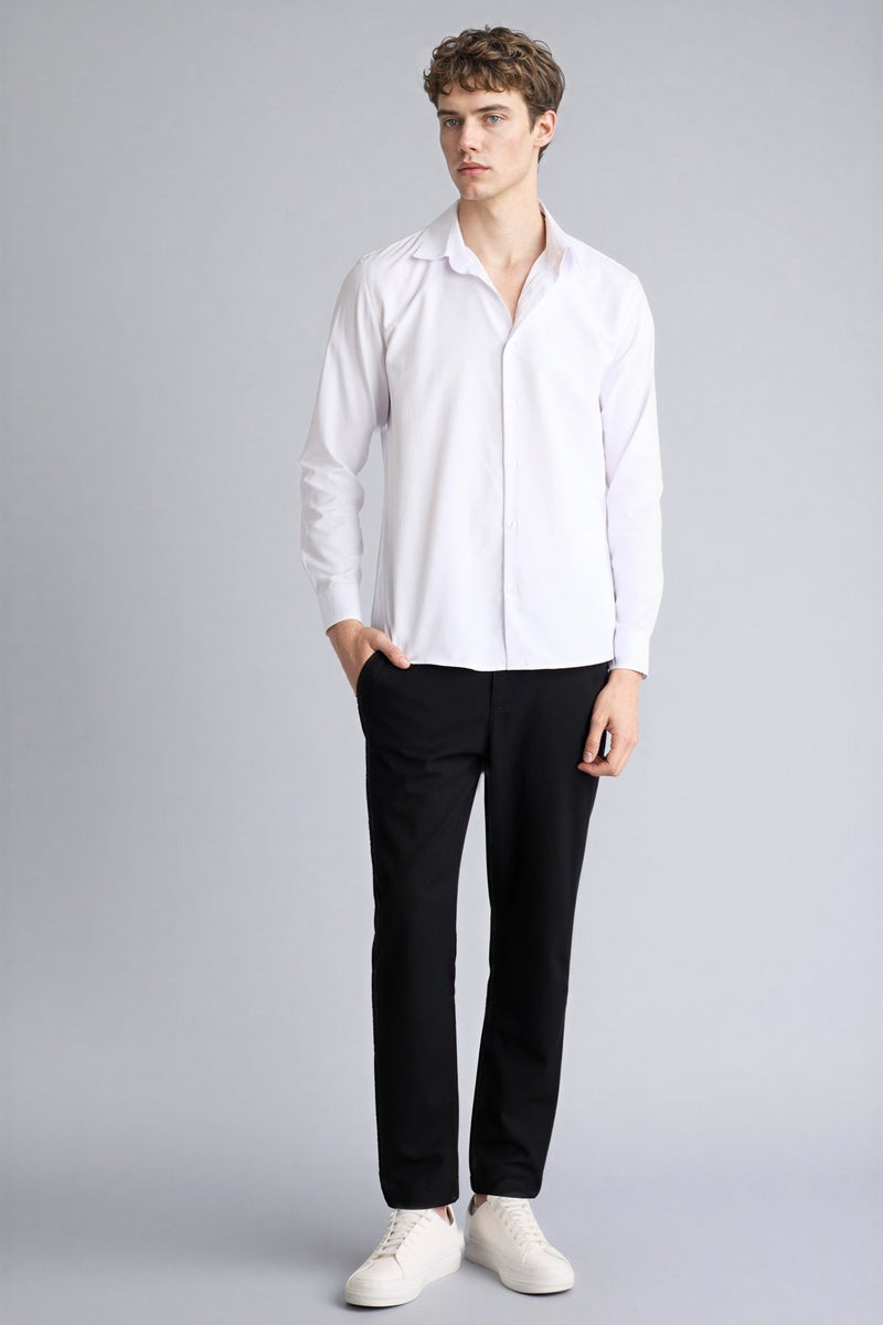 DeFacto White Man Slim Fit Polo Collar Long Sleeve Shirt Casual - Image 2