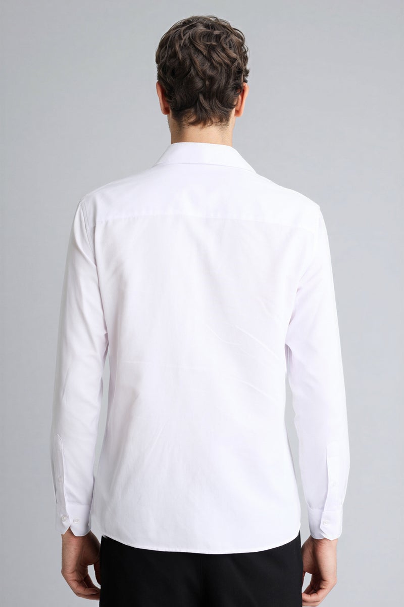 DeFacto White Man Slim Fit Polo Collar Long Sleeve Shirt Casual - Image 5