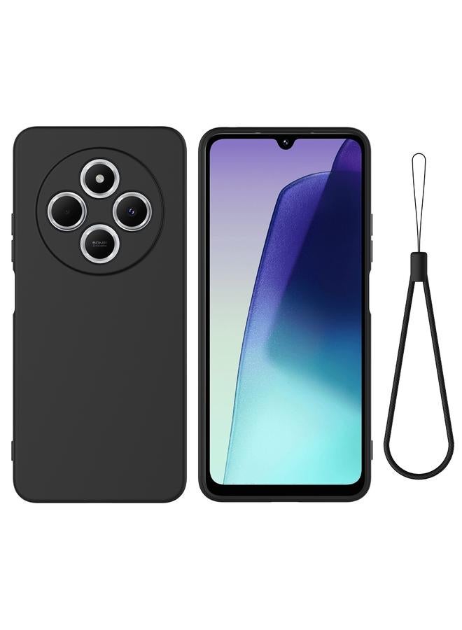 جراب هاتف Redmi 14R / Xiaomi Poco C75 بلون سادة من السيليكون السائل المقاوم للسقوط بتغطية كاملة (أسود)