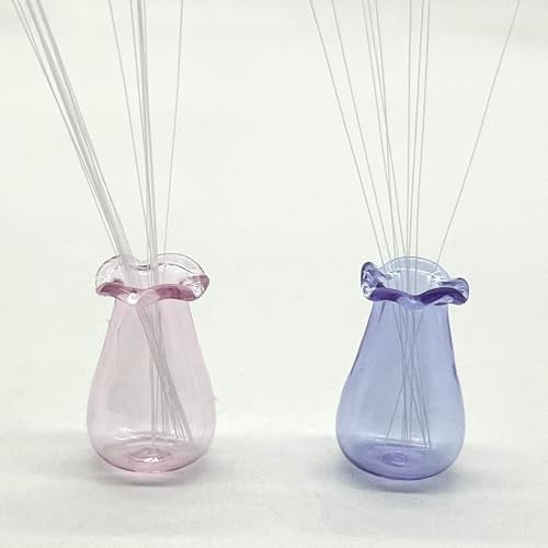 SPANSEE 2 PCS Cat Whisker Vase, Miniature Glass Whisker Vase, Mini Vases, Dollhouse Accessories (Pink, Purple) - Image 1