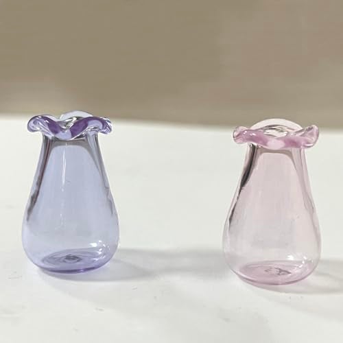 SPANSEE 2 PCS Cat Whisker Vase, Miniature Glass Whisker Vase, Mini Vases, Dollhouse Accessories (Pink, Purple) - Image 2