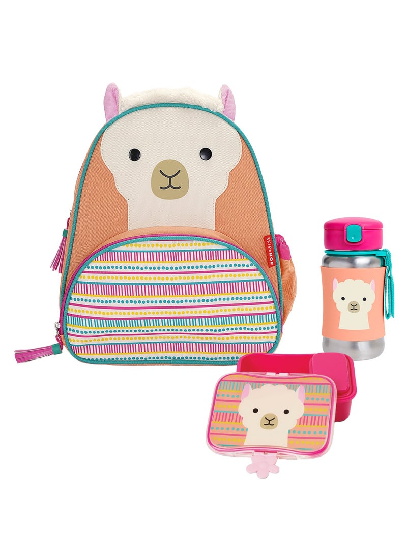 Skip Hop Llama Zoo Lunch Kit with Water Bottle and Back Pack