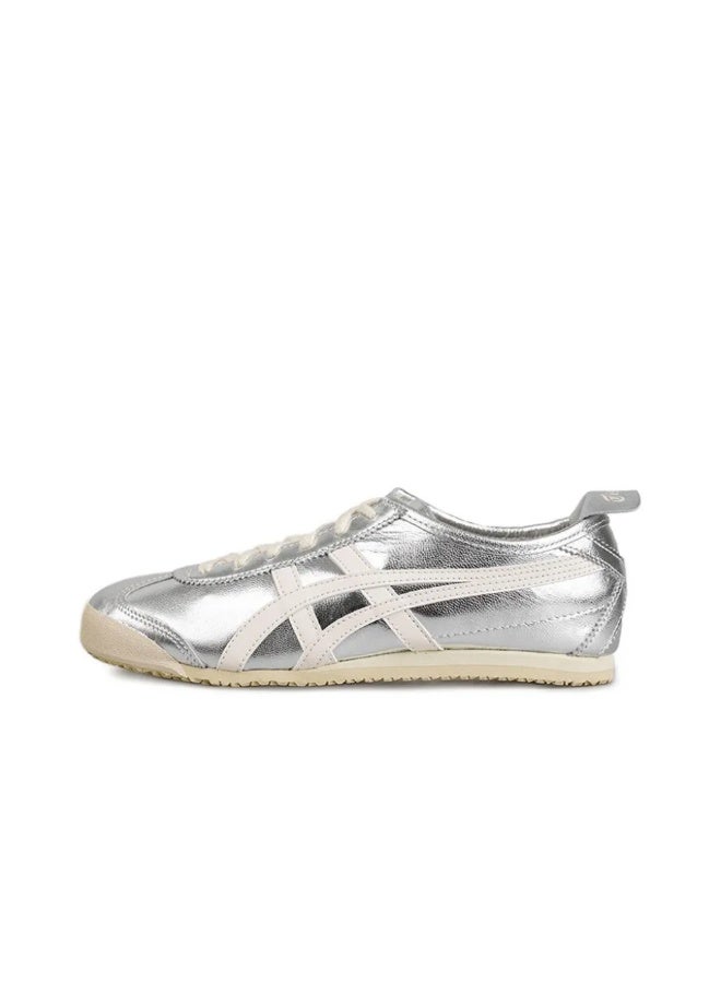 TIGER Onitsuka Tiger Mexico 66 Metallic Leather Sneakers in Silver and Cream Size42