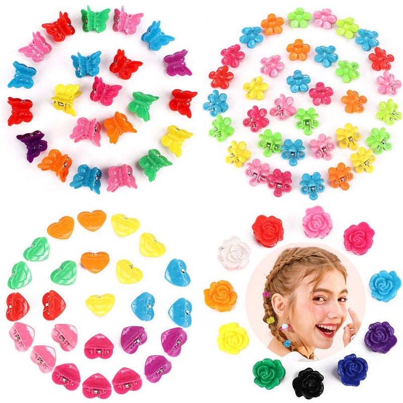 YISSION 200 Pcs Mini Hair Clips Flower Clips Butterfly Hair Clips Heart Hair Clip Rose Claw Clips 90s Hair Accessories for Women Party Gifts Assorted Color - Image 1